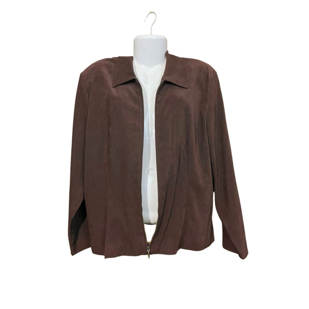Briggs Women's Brown Faux Suede Full Zip Long Sleeve Collared Jacket | Size 18W - Picture 4 of 9